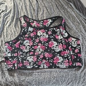 Torrid Black and Pink Floral Skull Crop Top